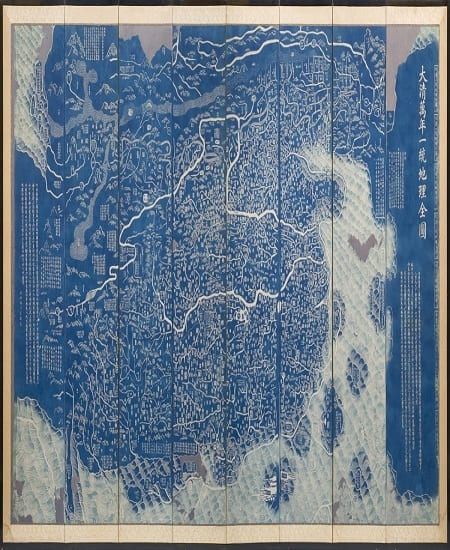 historical map of China's Qing Empire from around 1811 printed in blue ink