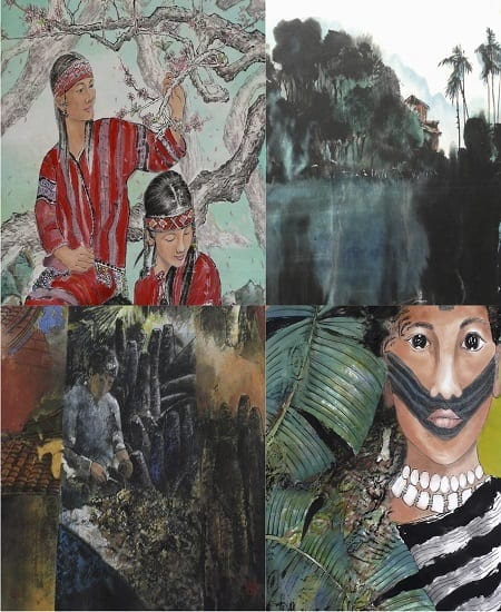 collage of four paintings by Ku Chin Yih
