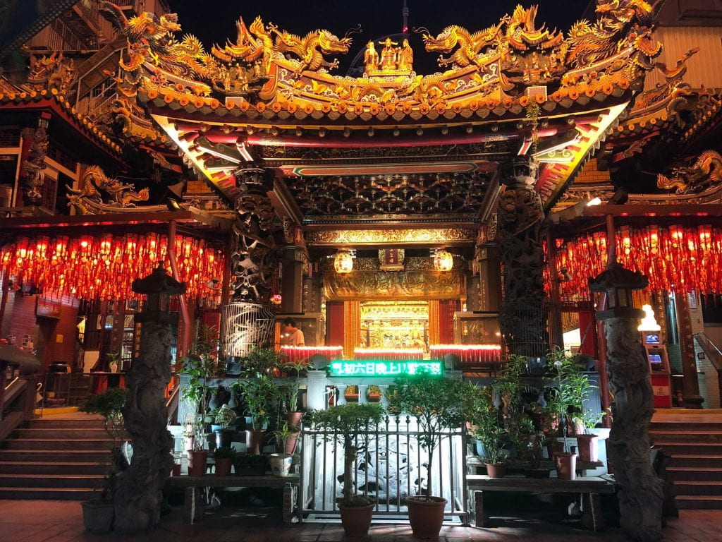 a temple in China at night