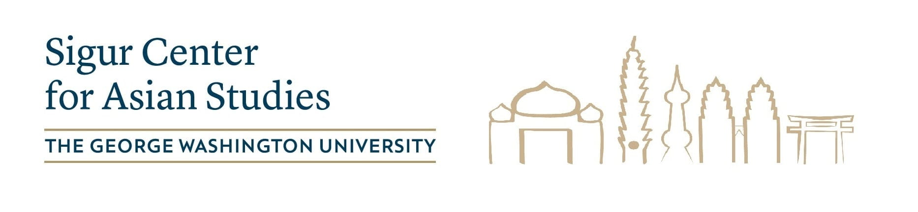 Sigur Center logo with line art of Asian landmarks