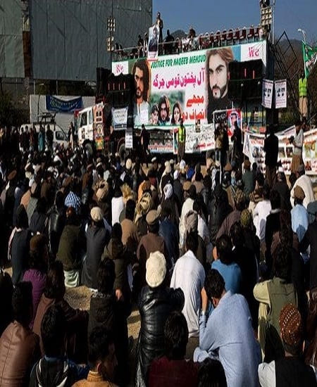 crowd of protesters during the The Pashtun Tahafuz Movement in Pakistan