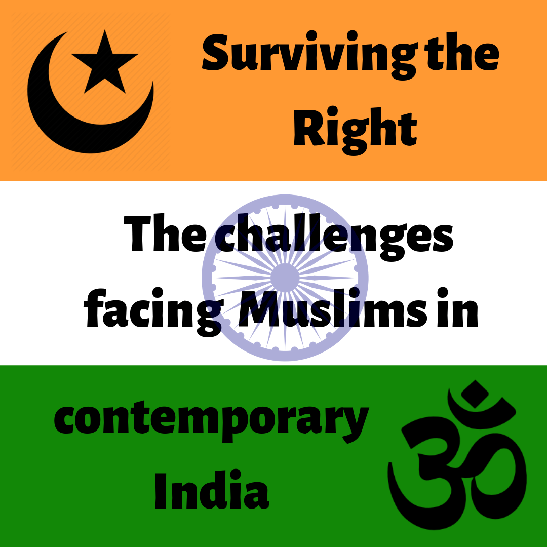 event tile with india flag in the background; text: Surviving the Right: The Challenges Facing Muslims in Contemporary India