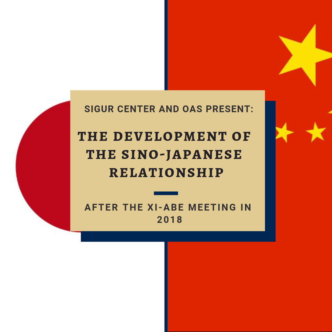 event tile with Chinese and Japanese flags in the background; text: Development of the Sino-Japanese Relationship: After the Xi-Abe Meeting in 2018
