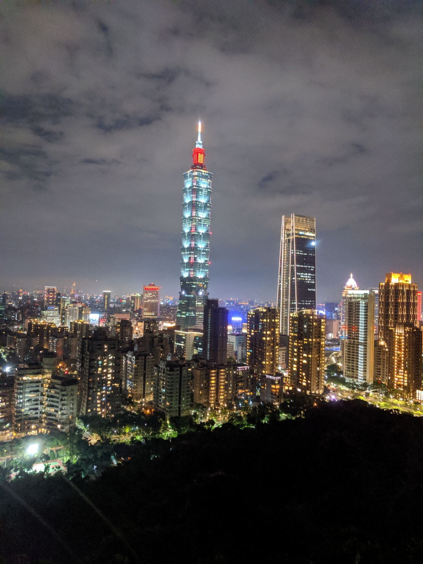 Taipei skyline at night of iconic buildings