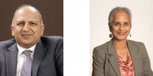 Portraits of Pratap Bhanu Mehta, former Vice-Chancellor of Ashoka University, and Deepa Ollapally, Associate Director of the Sigur Center for Asian Studies