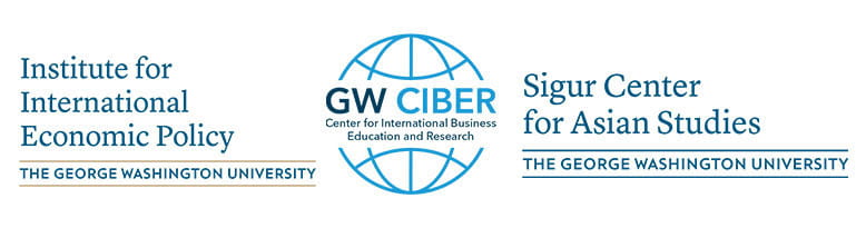 logos of the Institute for International Economic Policy, GW Center for International Business and Education, and the Sigur Center for Asian Studies