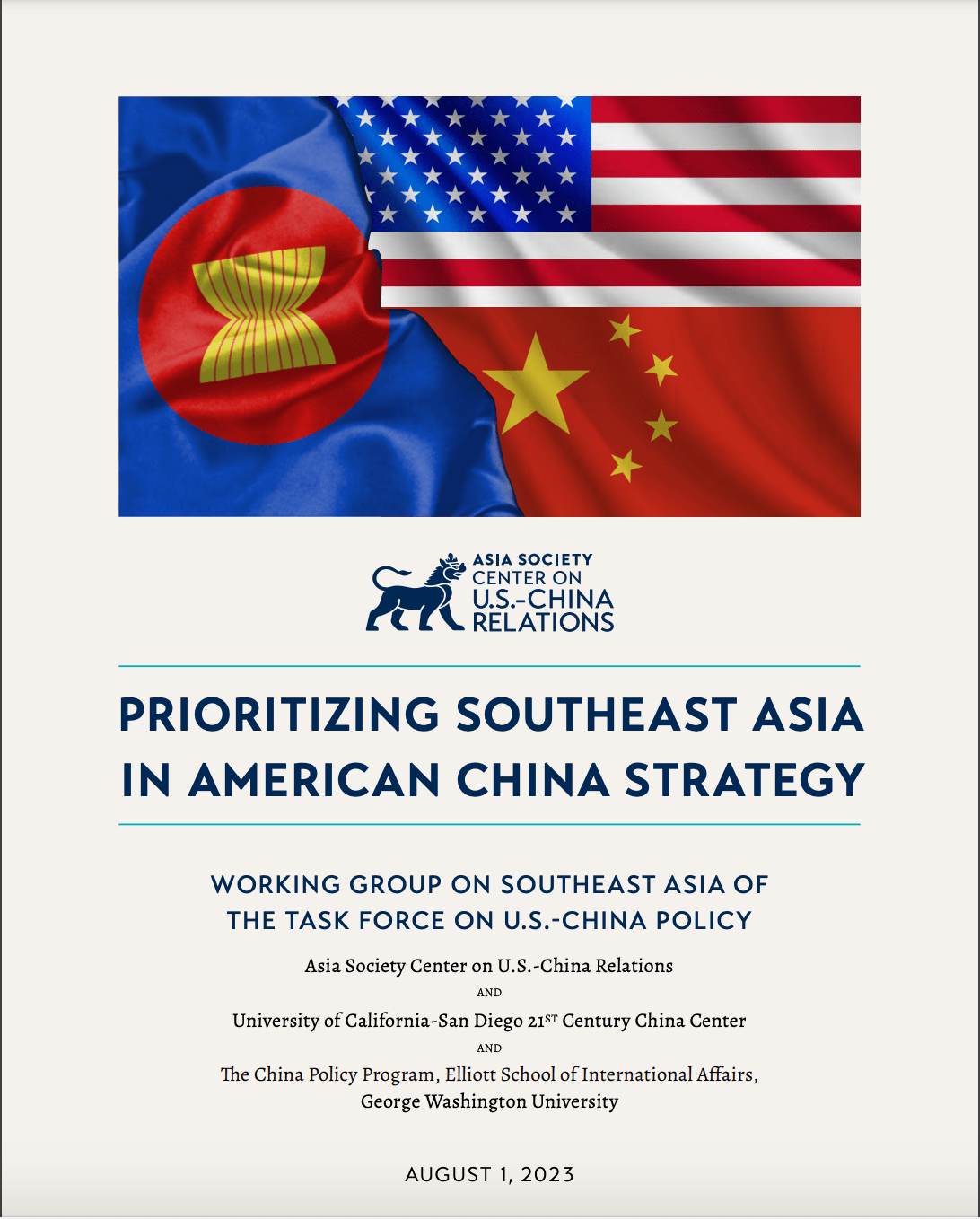 The cover of the report that says "Prioritizing Southeast Asia in American China Strategy"