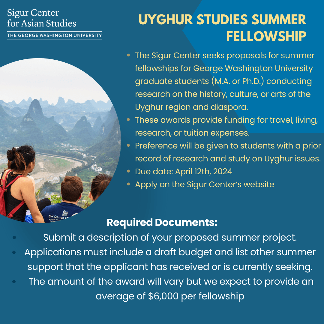 A graphic detailing the Uyghur Studies Summer Fellowship